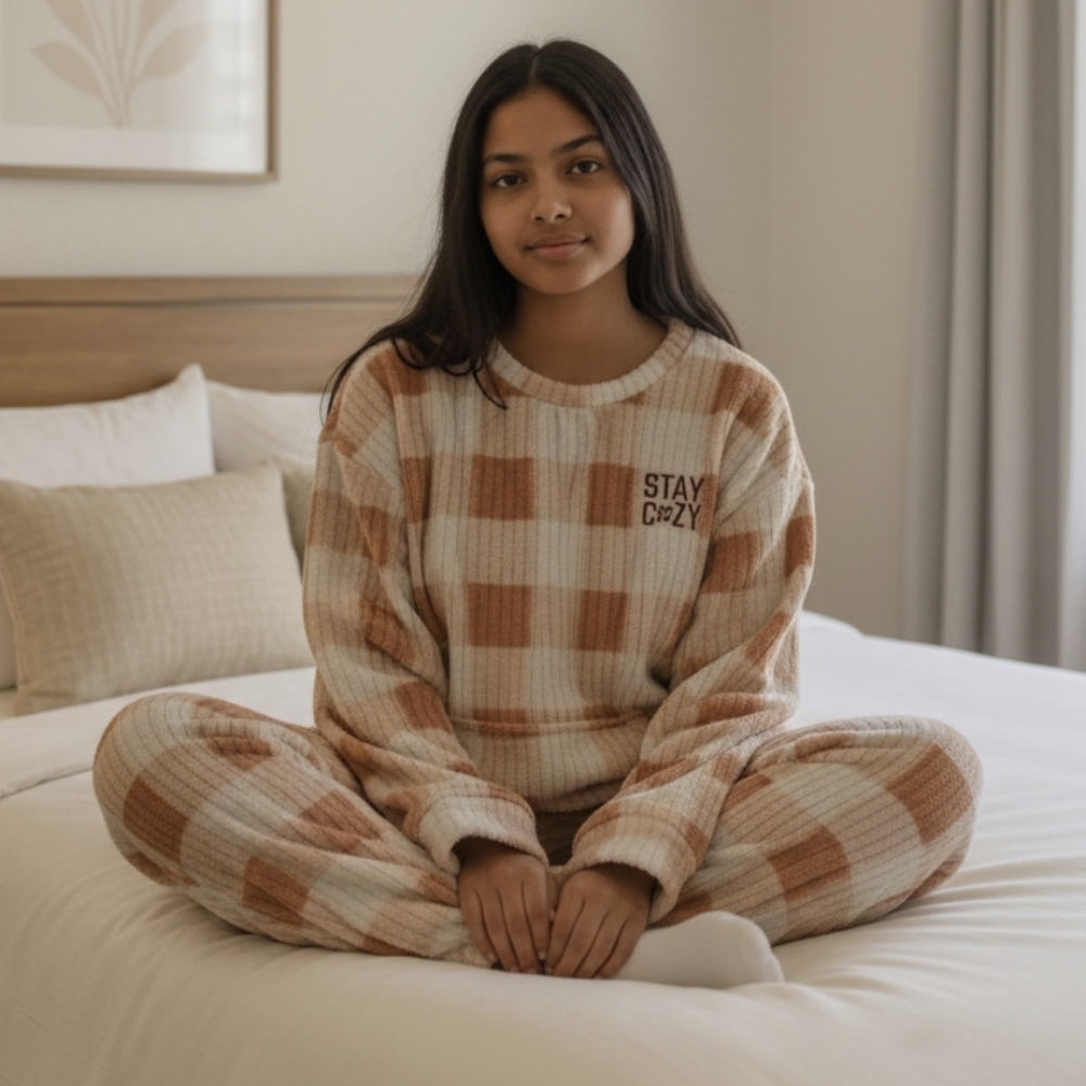 💖SALE! JOYSPUN Cozy Women's Pajamas Set in Peach and White Checkered Pattern